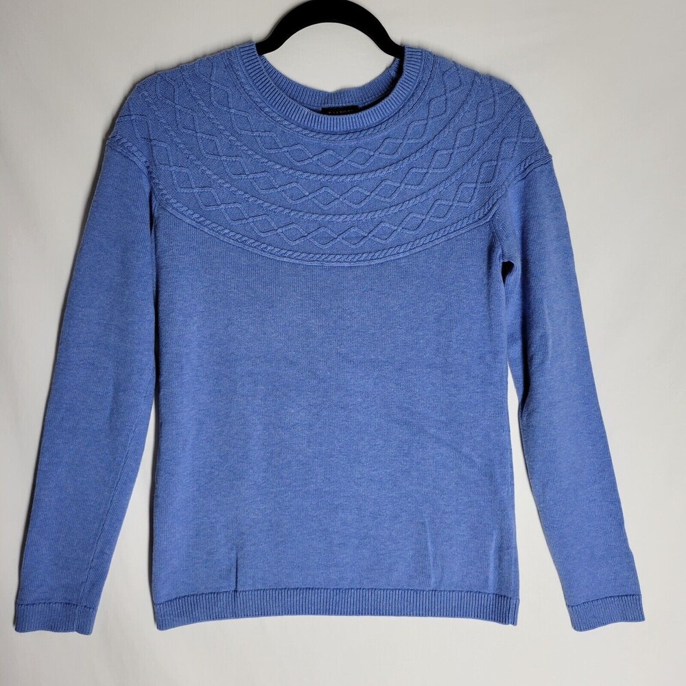 TALBOTS Cable Knit Cashmere Blend Sweater Blue Soft Long Sleeve Size XS